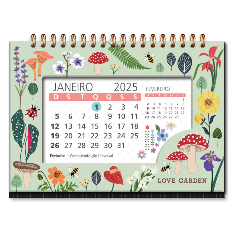 Calendário de mesa Love Garden verde flores