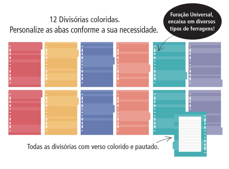 Refil Divisórias Coloridas Caderno argolado - 12 unid. - Image 2