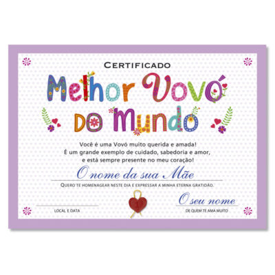 Cartão Certificado Melhor Avó Letras coloridas