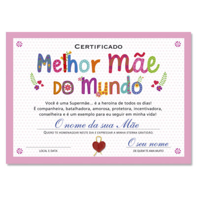 Cartão Certificado Melhor Mãe Letras coloridas